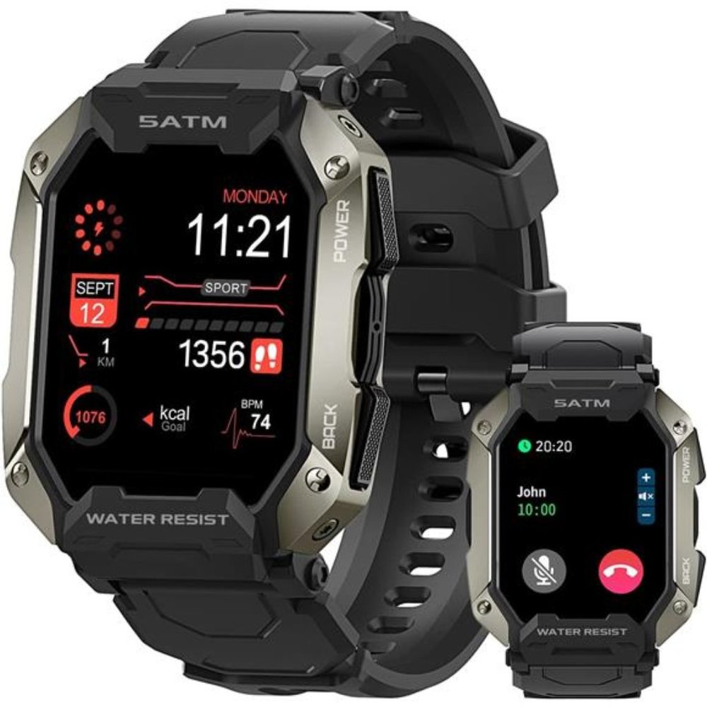 Smart Watches for Men,50M Waterproof Rugged Military Grade Bluetooth Call